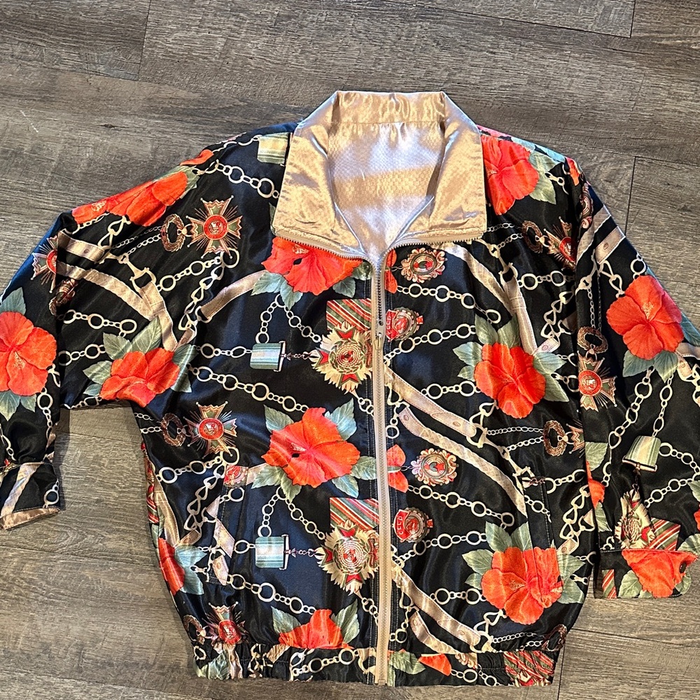 Rafael  Red Floral Chain Bomber Jacket with Pants